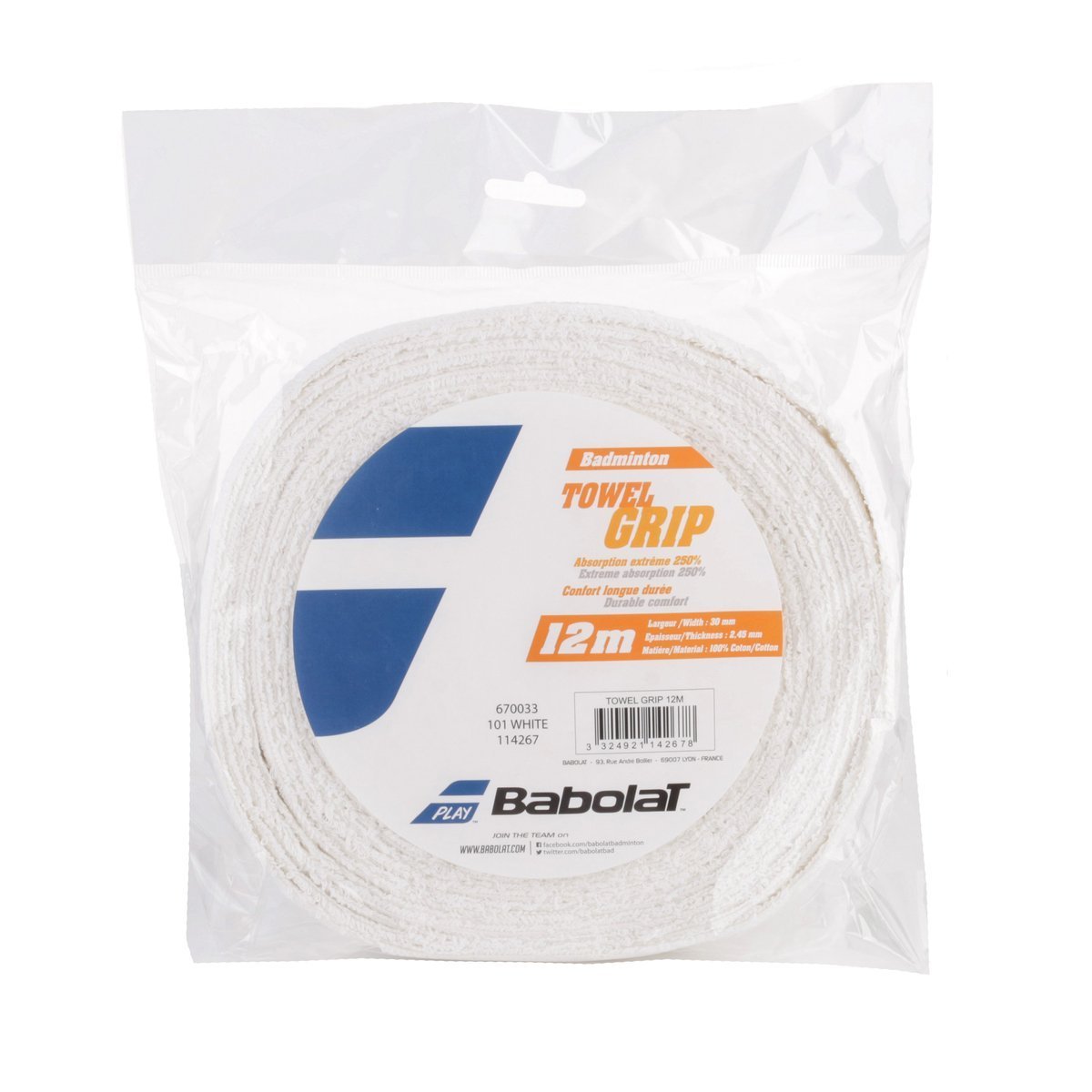 Babolat Towel Grip White Reel 12m